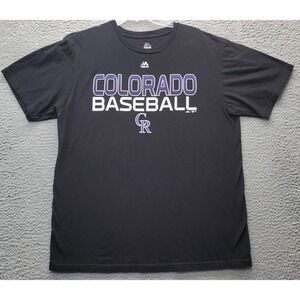 MLB‎ Colorado Rockies Majestic T Shirt Baseball Womens Size XL Black Triple Peak